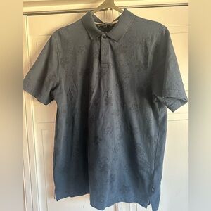 Ted Baker sz3 Navy Polo Shirt with Subtle Flower Pattern